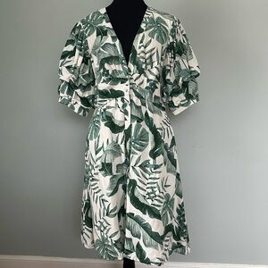 Johanna Ortiz x H&M Linen Blend Tropical Print Puff Sleeve Dress Size M